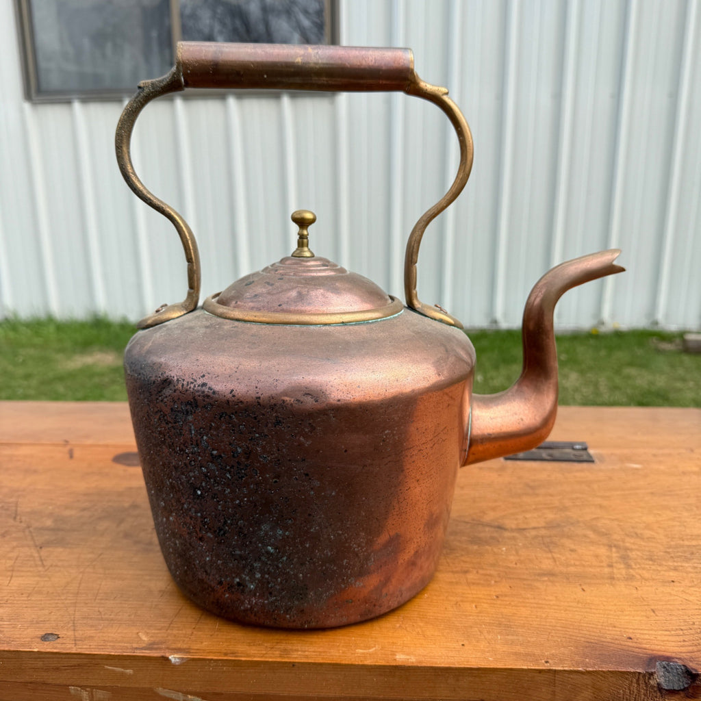 Antique Primitive 19th c. Large Fireplace Brass Coffee Tea Pot Oversized