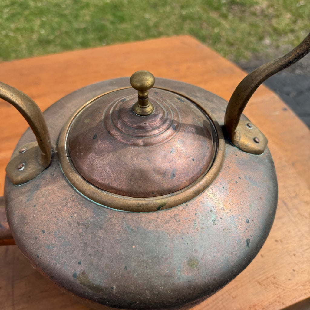 Antique Primitive 19th c. Large Fireplace Brass Coffee Tea Pot Oversized