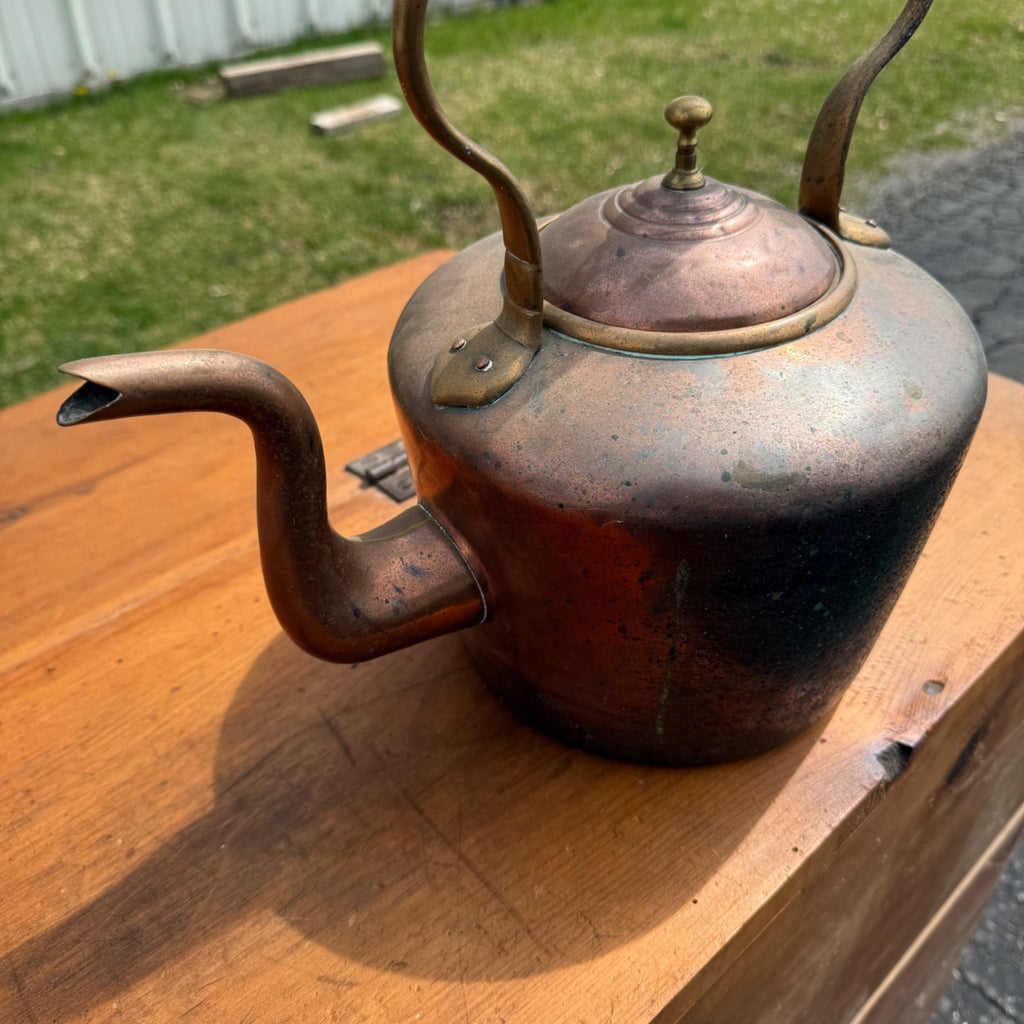 Antique Primitive 19th c. Large Fireplace Brass Coffee Tea Pot Oversized