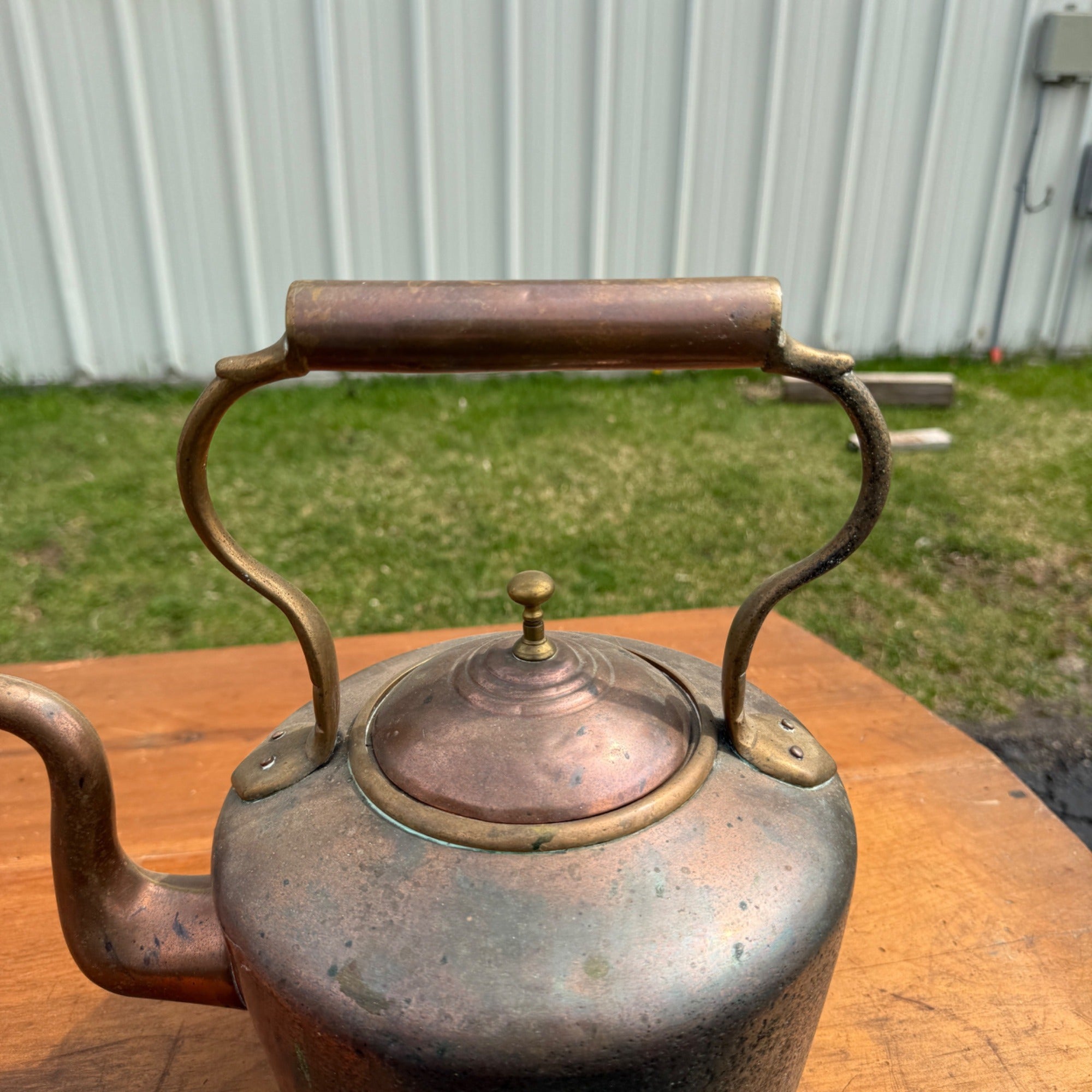 Antique Primitive 19th c. Large Fireplace Brass Coffee Tea Pot Oversized