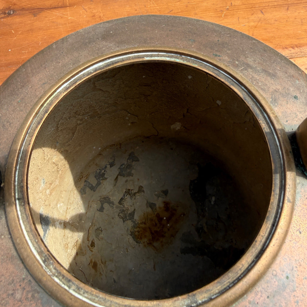Antique Primitive 19th c. Large Fireplace Brass Coffee Tea Pot Oversized