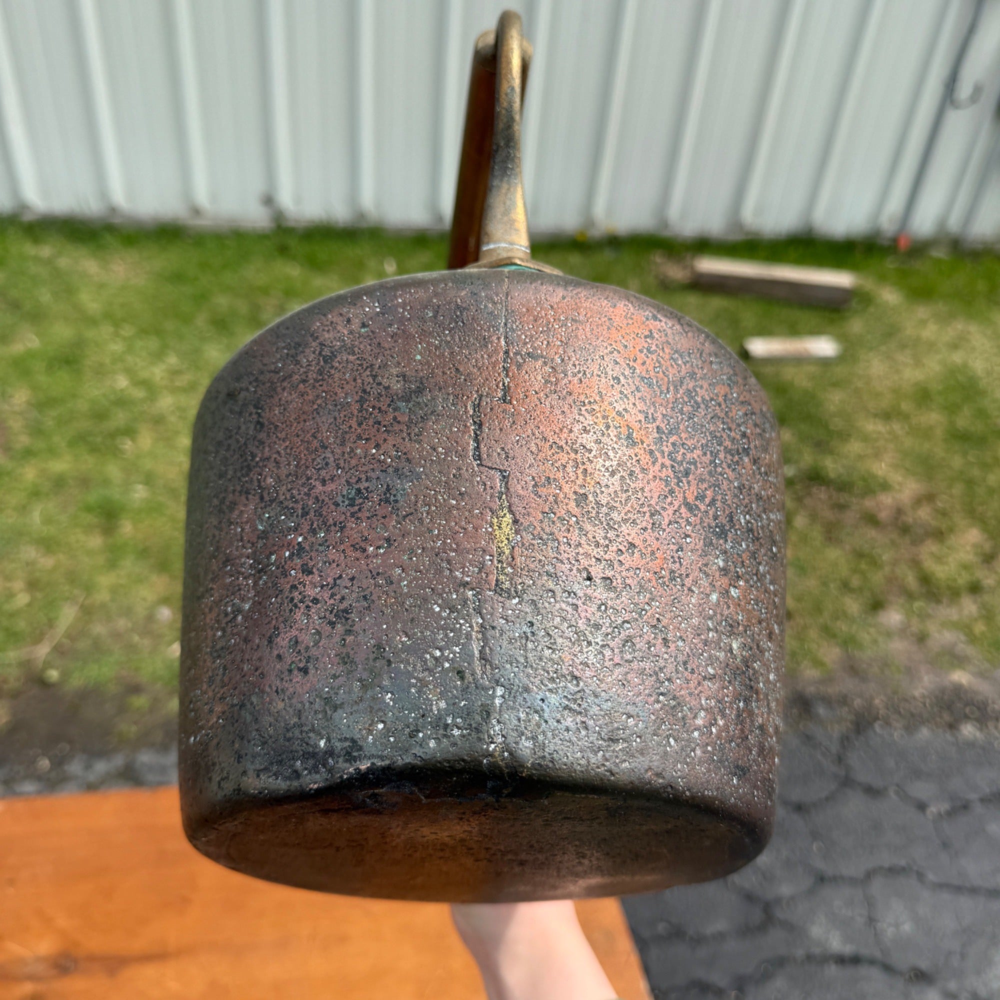Antique Primitive 19th c. Large Fireplace Brass Coffee Tea Pot Oversized