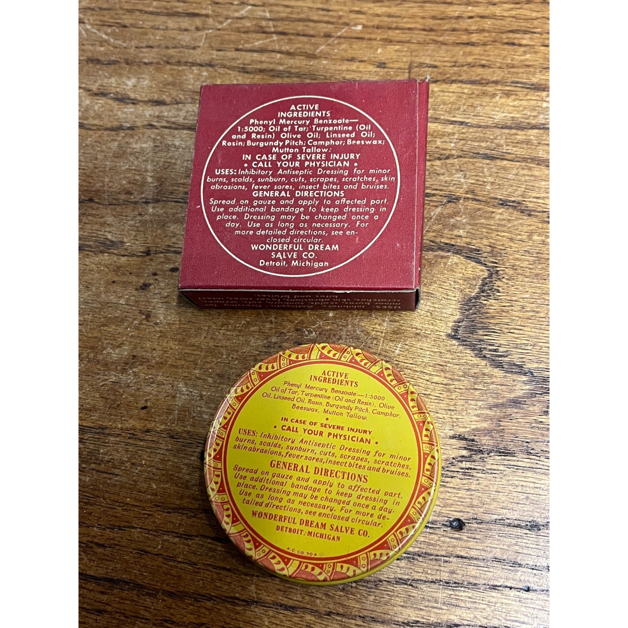 Vintage Antique Wonderful Dream Brand Salve Detroit Tin & Box Medicine