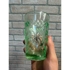 US Glass DIAMOND & FLORAL Green Uranium Vaseline Glass 10 OZ Tumbler Circa 1925
