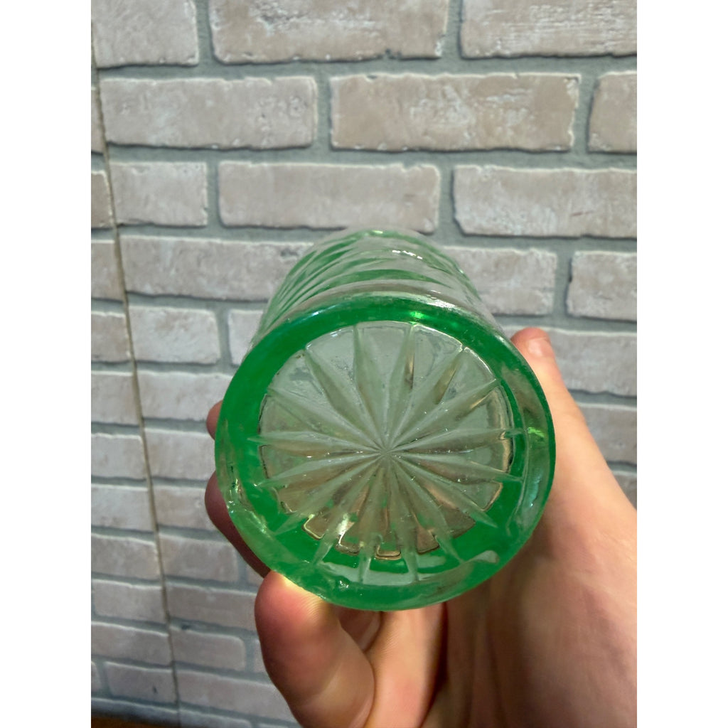 US Glass DIAMOND & FLORAL Green Uranium Vaseline Glass 10 OZ Tumbler Circa 1925