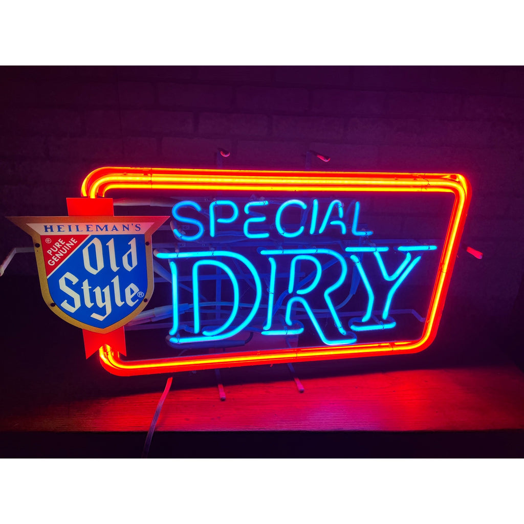 Vintage 1980s Heileman's Old Style Special Dry Beer Lighted Bar Neon Sign