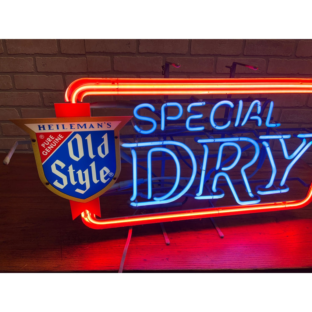 Vintage 1980s Heileman's Old Style Special Dry Beer Lighted Bar Neon Sign