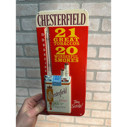 Vintage Chesterfield King Cigarettes Advertising Tin Thermometer Sign - Works