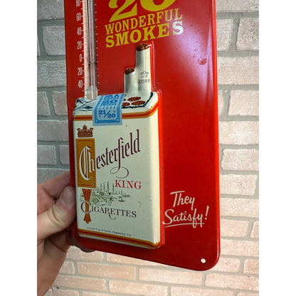 Vintage Chesterfield King Cigarettes Advertising Tin Thermometer Sign - Works