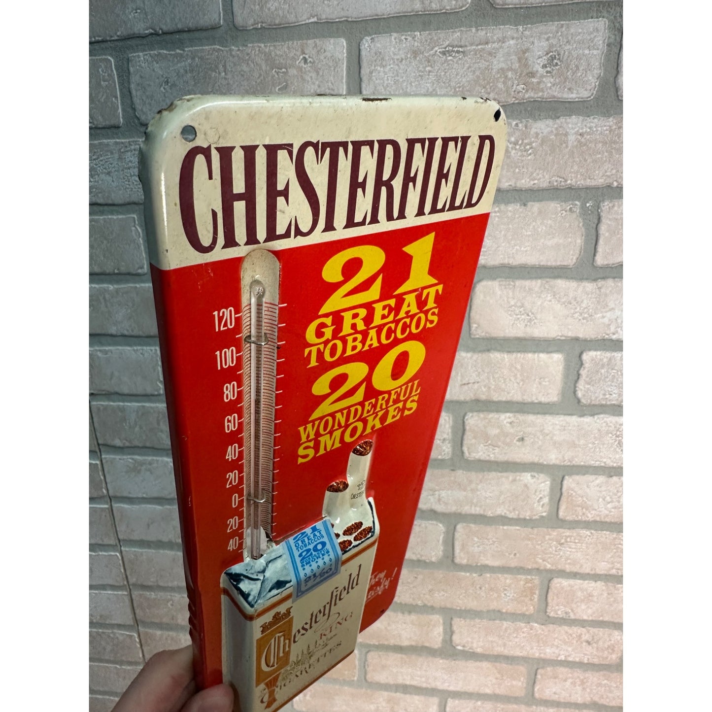 Vintage Chesterfield King Cigarettes Advertising Tin Thermometer Sign - Works