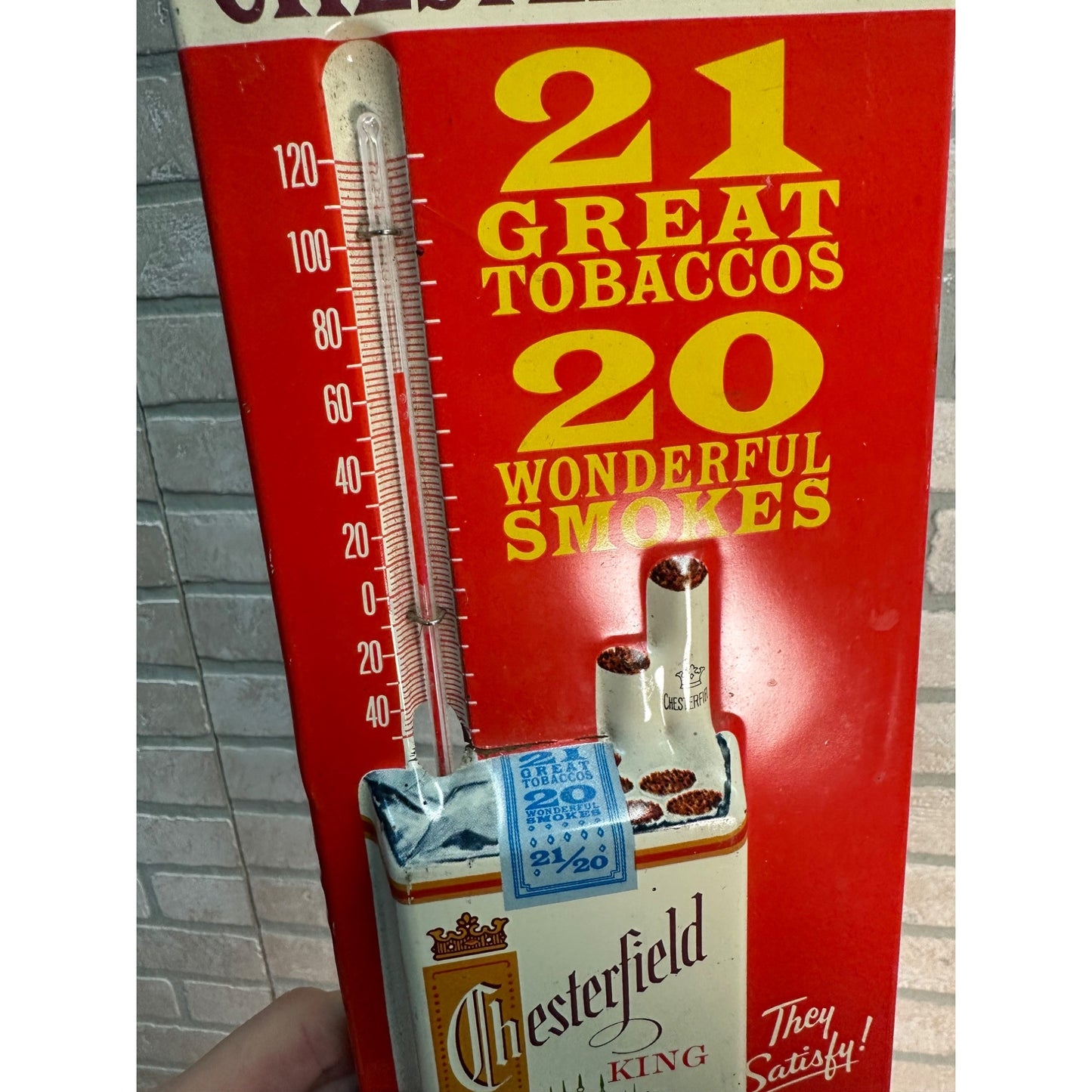 Vintage Chesterfield King Cigarettes Advertising Tin Thermometer Sign - Works