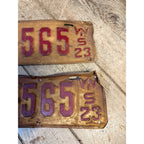 Vintage 1923 Wisconsin Automobile License PLates Pair Embossed Matched