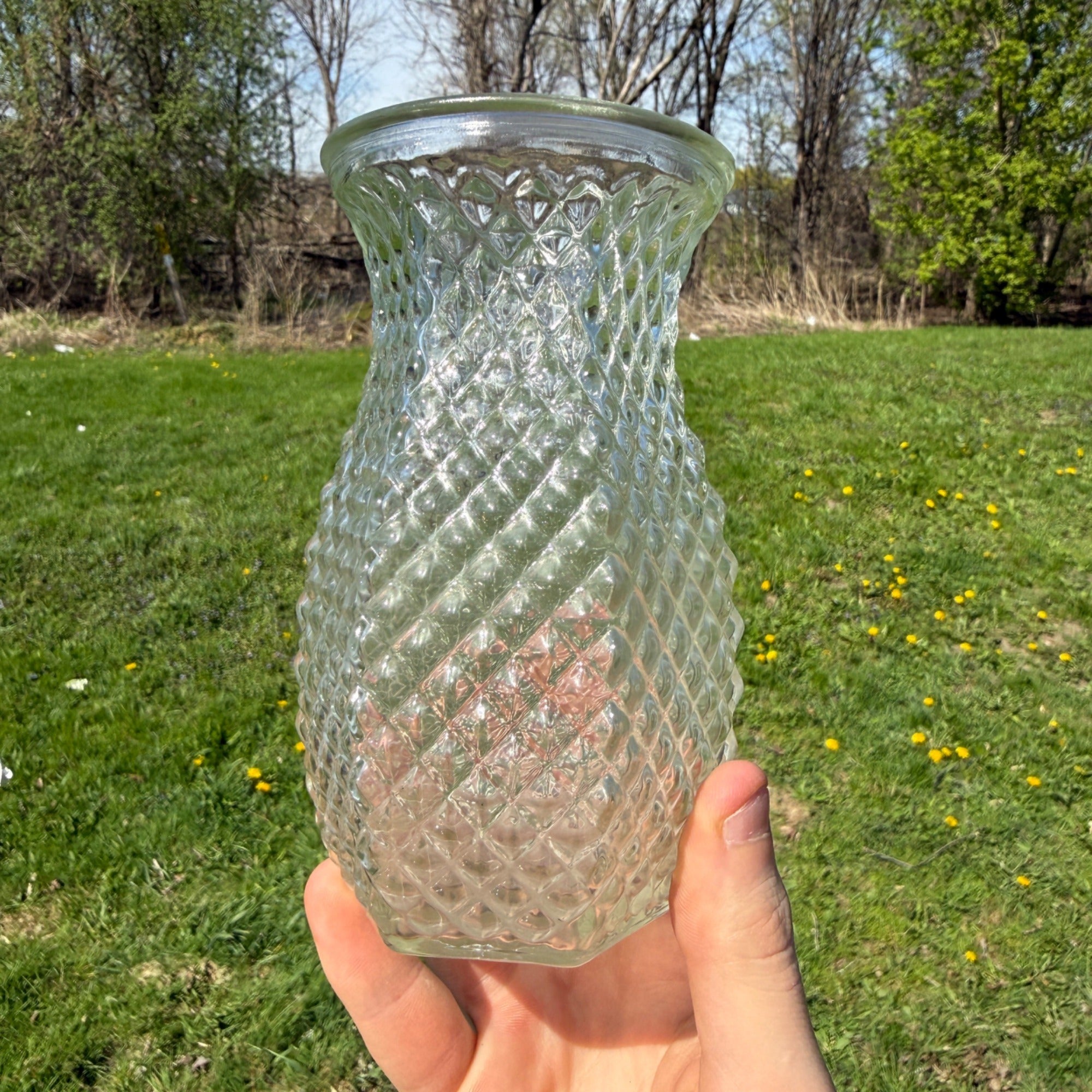 Vintage Hoosier Glass Diamond Cut Vase 5.5inch Tall #4071