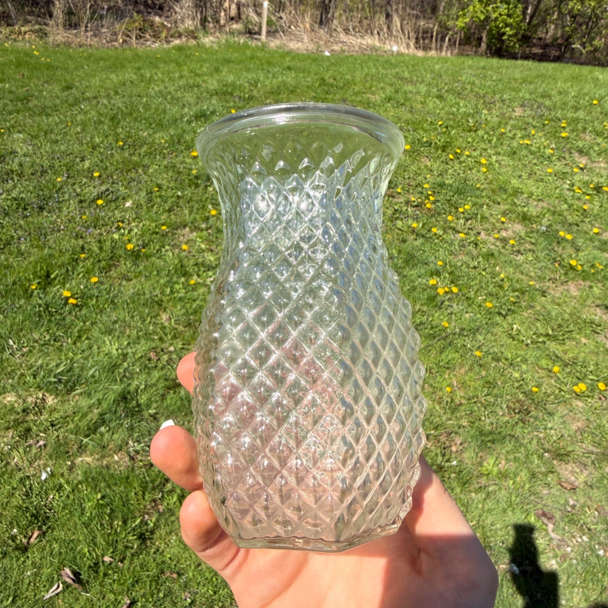Vintage Hoosier Glass Diamond Cut Vase 5.5inch Tall #4071