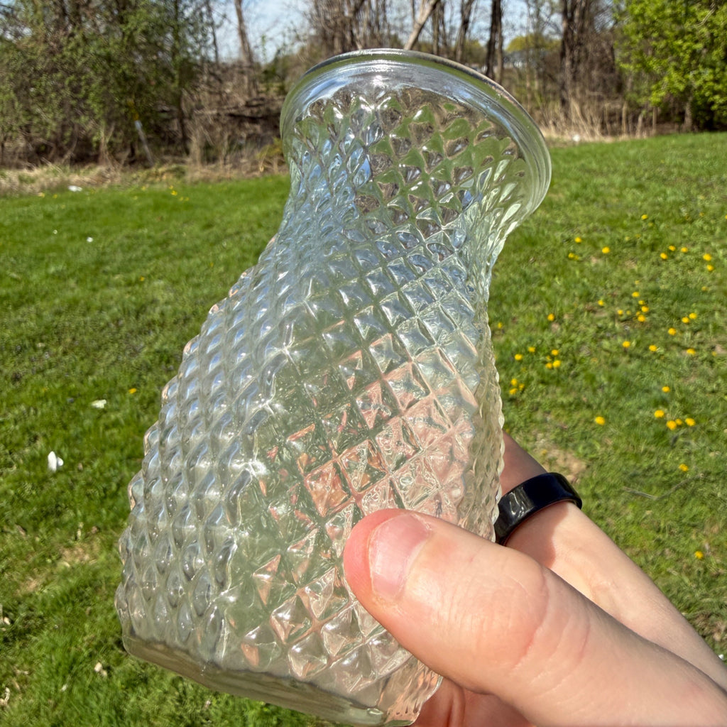 Vintage Hoosier Glass Diamond Cut Vase 5.5inch Tall #4071