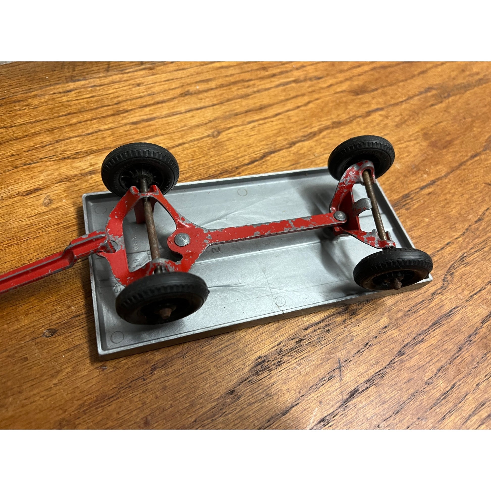 Vintage Hubley Red Tractor Plastic Wagon, Plow, Roller, Manure Spreader Kiddie Jr