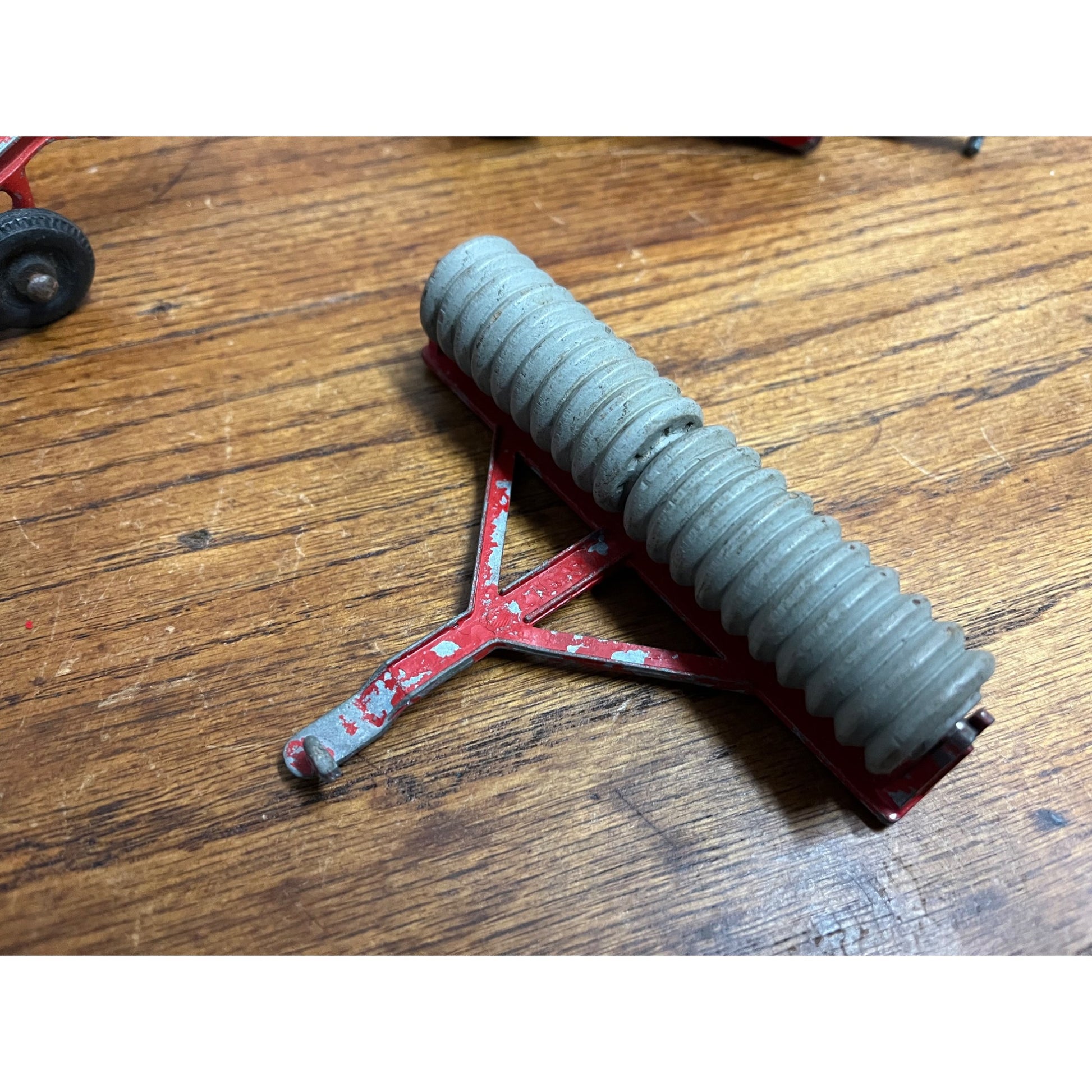 Vintage Hubley Red Tractor Plastic Wagon, Plow, Roller, Manure Spreader Kiddie Jr