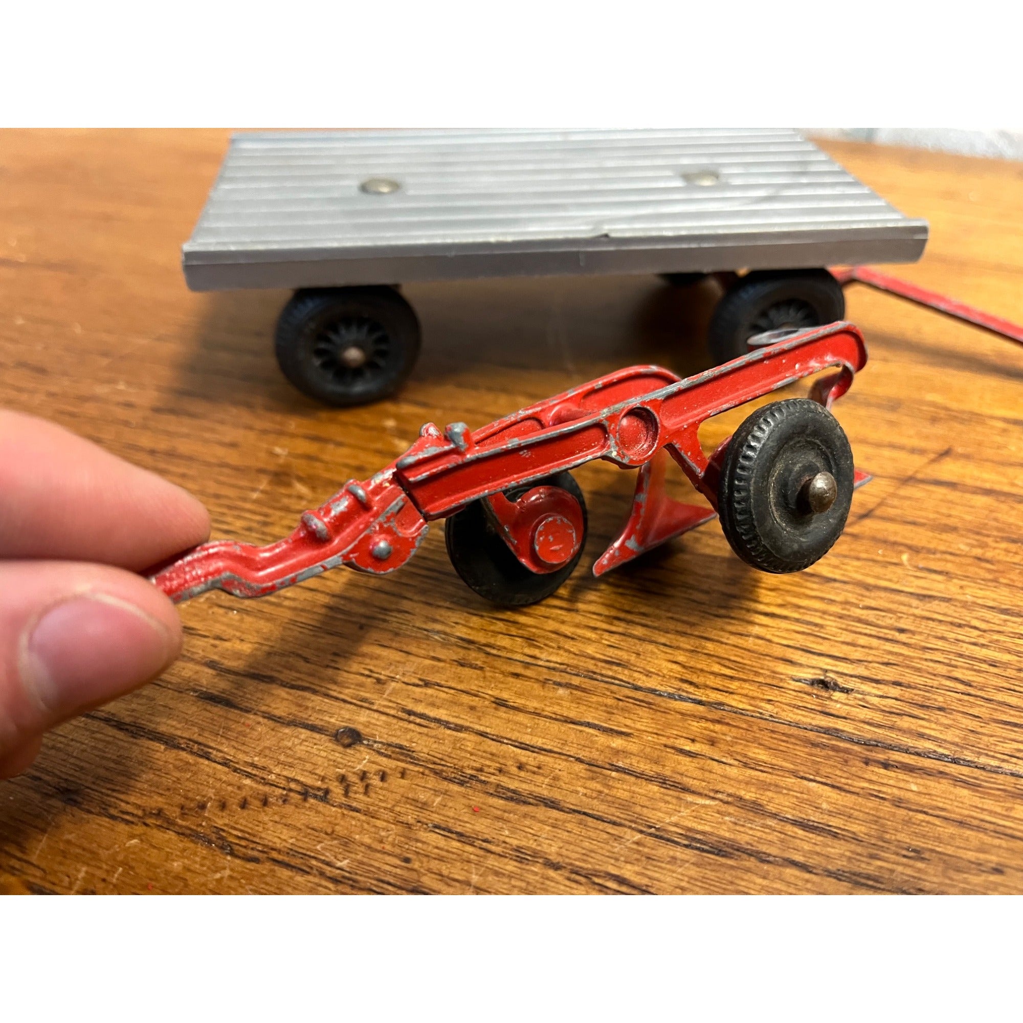 Vintage Hubley Red Tractor Plastic Wagon, Plow, Roller, Manure Spreader Kiddie Jr