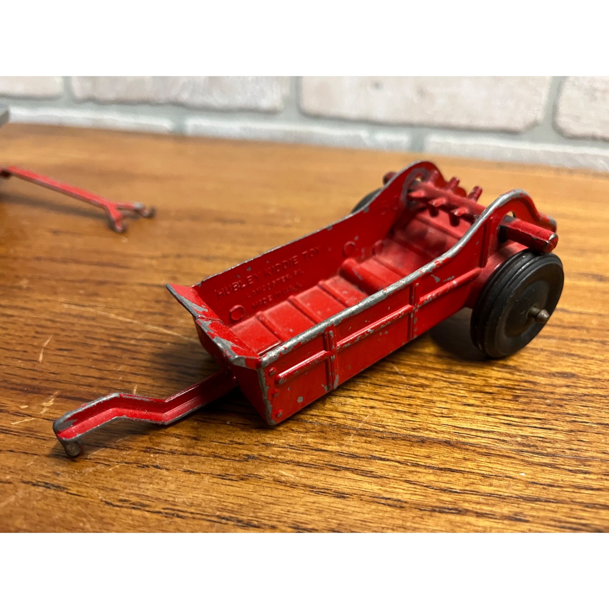 Vintage Hubley Red Tractor Plastic Wagon, Plow, Roller, Manure Spreader Kiddie Jr