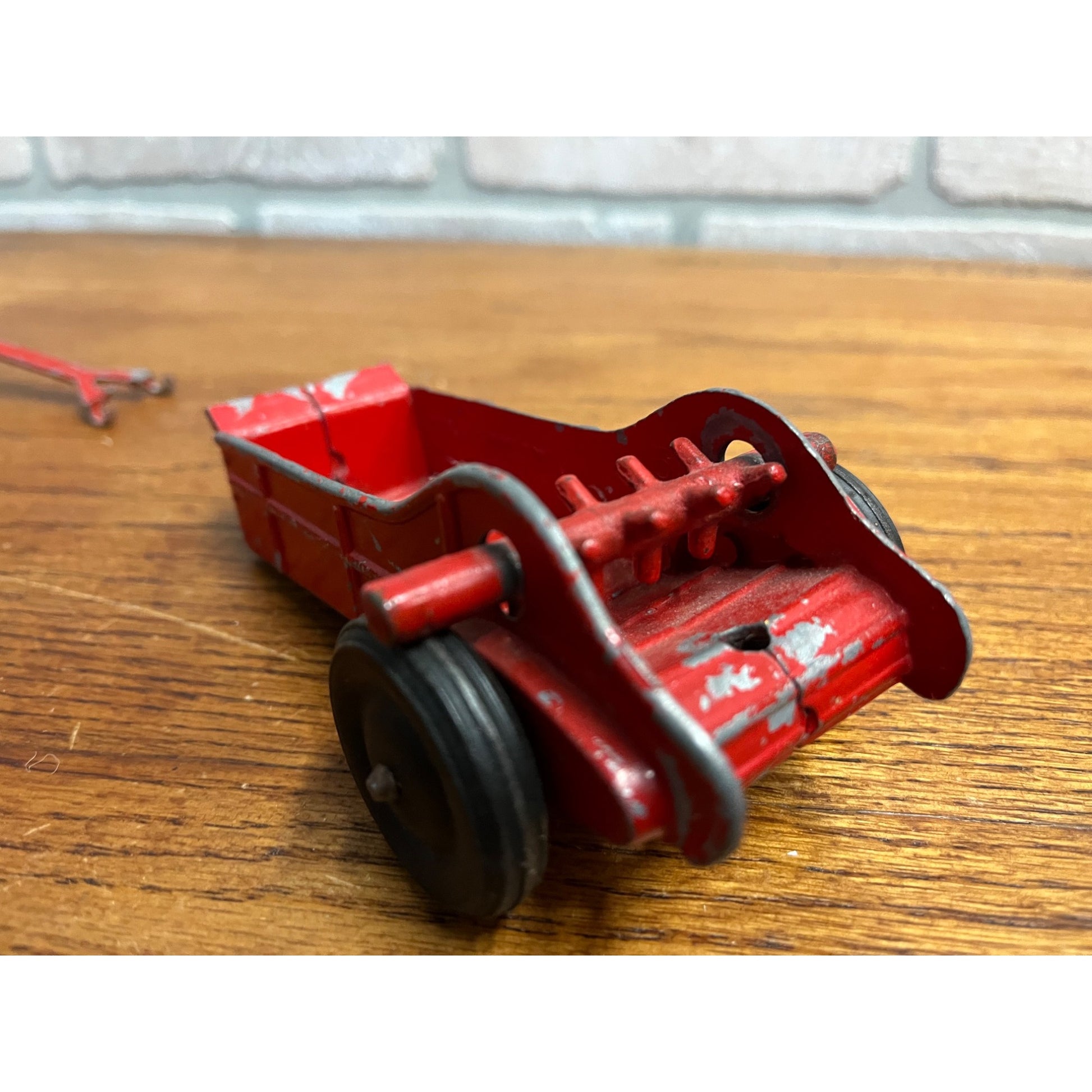Vintage Hubley Red Tractor Plastic Wagon, Plow, Roller, Manure Spreader Kiddie Jr