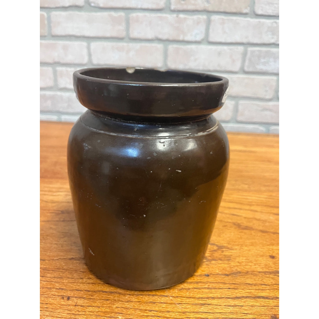 Antique Primitive Stoneware Albany Slip Food Preserve Storage Crock Jar Farmhouse Country Decor