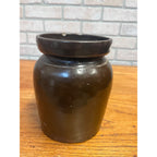 Antique Primitive Stoneware Albany Slip Food Preserve Storage Crock Jar Farmhouse Country Decor