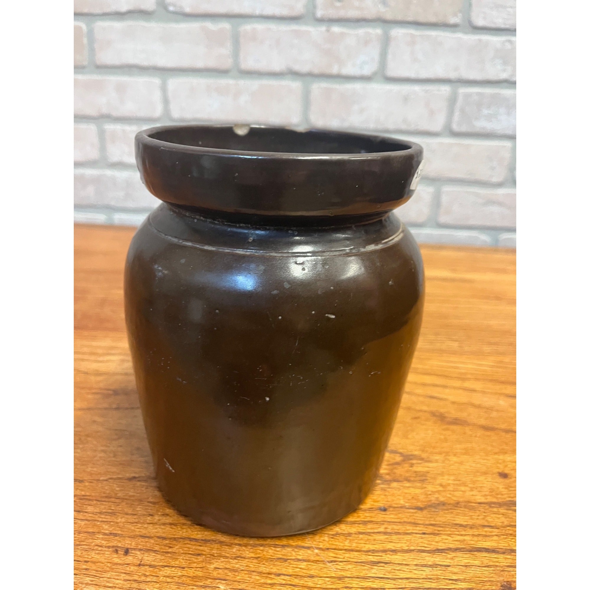 Antique Primitive Stoneware Albany Slip Food Preserve Storage Crock Jar Farmhouse Country Decor