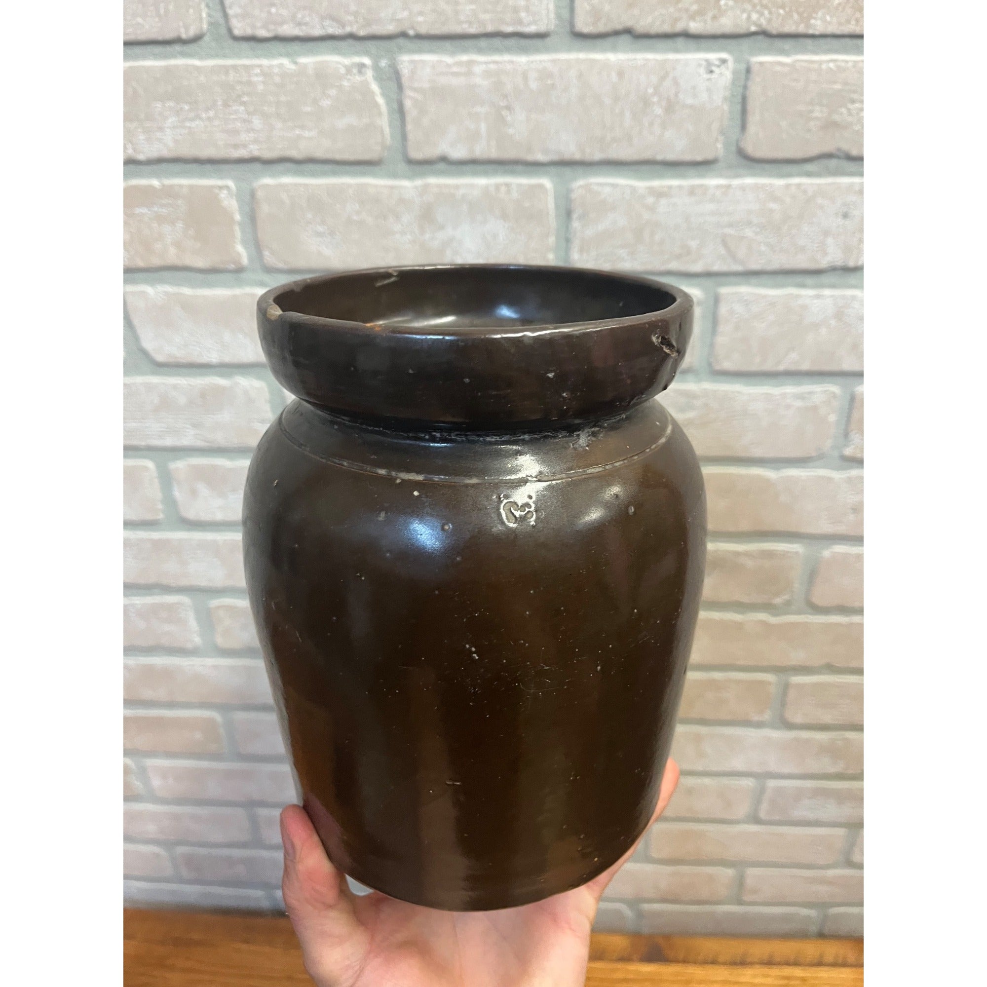 Antique Primitive Stoneware Albany Slip Food Preserve Storage Crock Jar Farmhouse Country Decor