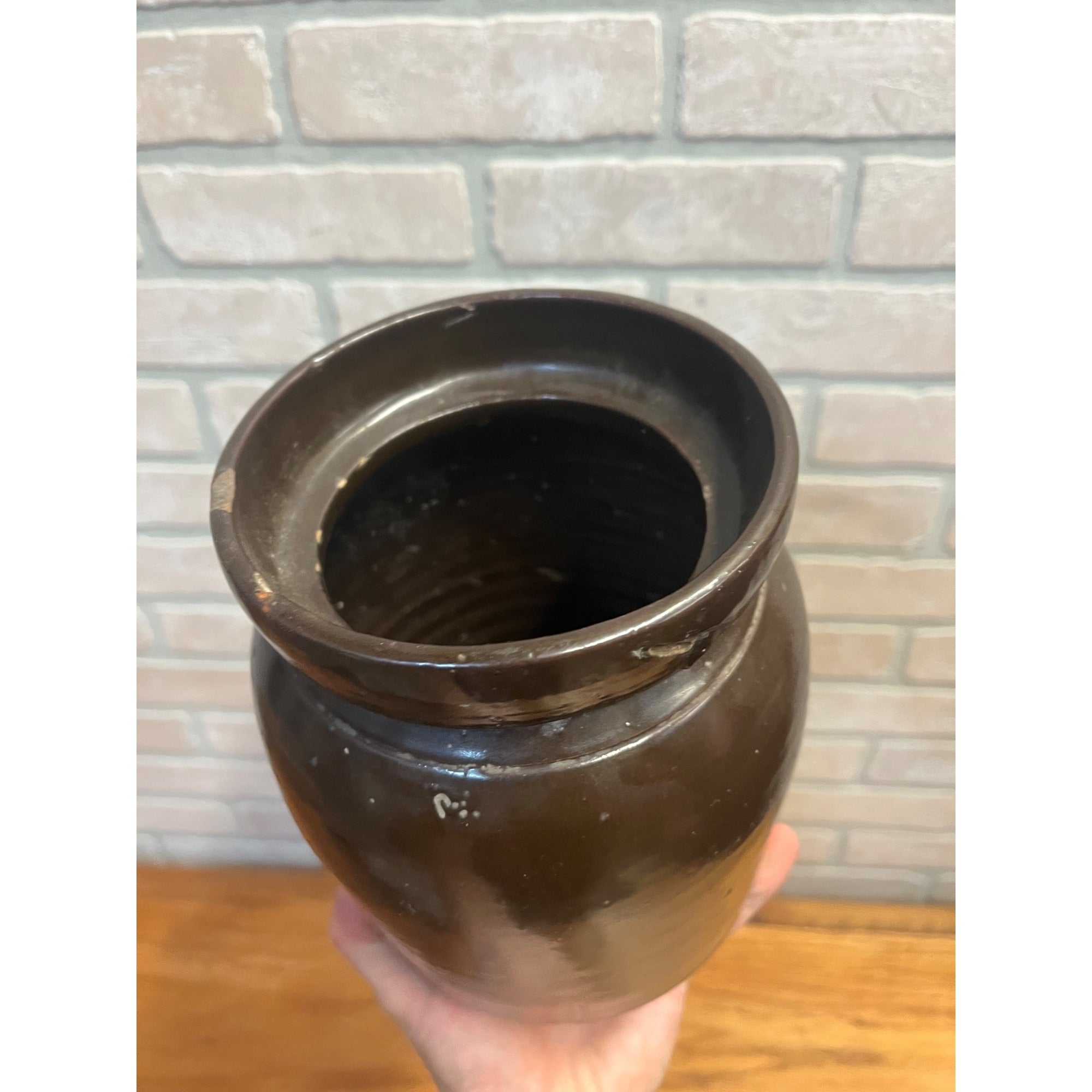 Antique Primitive Stoneware Albany Slip Food Preserve Storage Crock Jar Farmhouse Country Decor