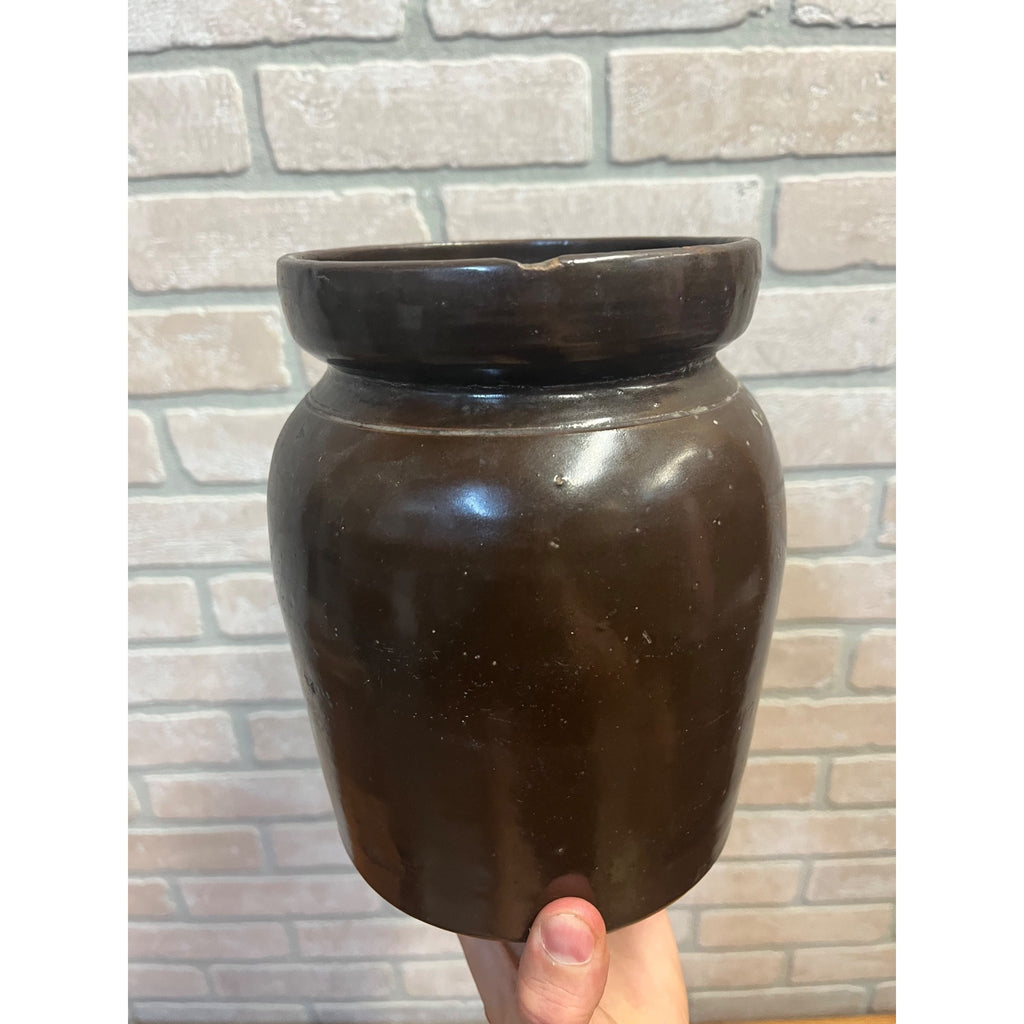 Antique Primitive Stoneware Albany Slip Food Preserve Storage Crock Jar Farmhouse Country Decor