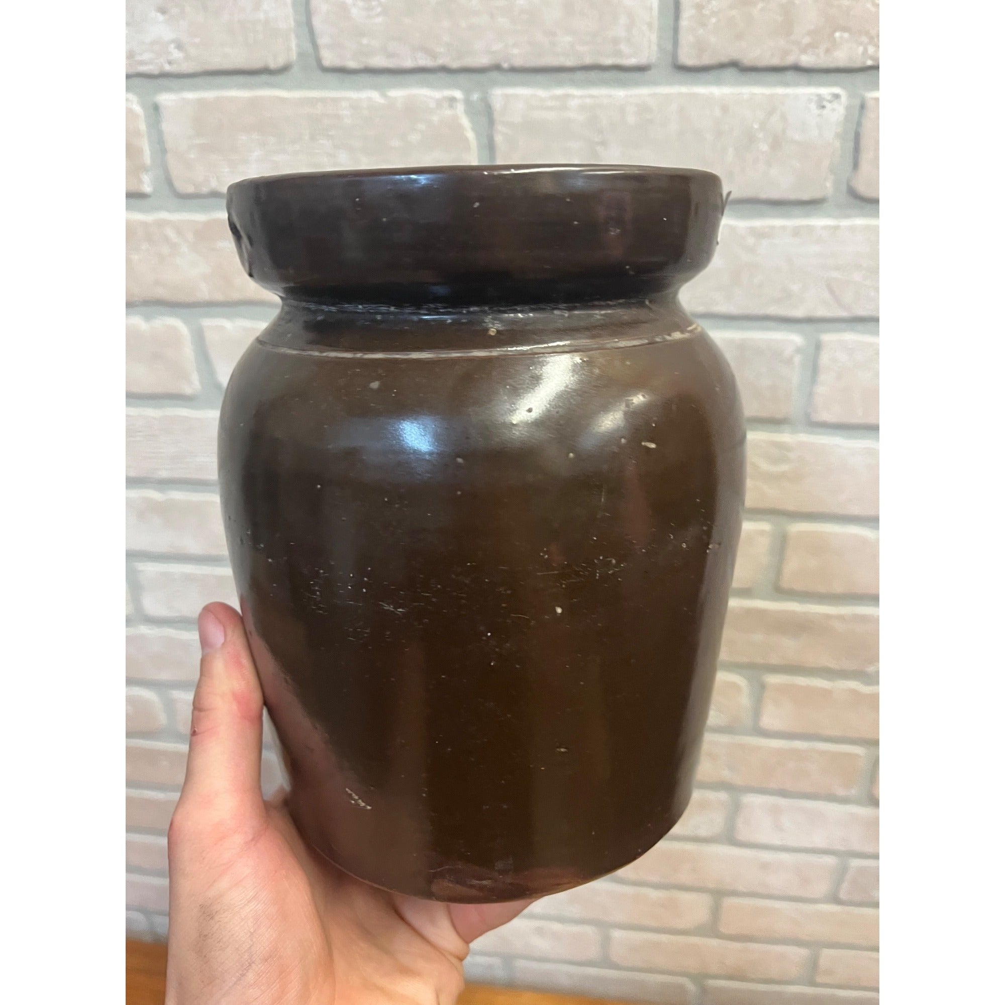 Antique Primitive Stoneware Albany Slip Food Preserve Storage Crock Jar Farmhouse Country Decor