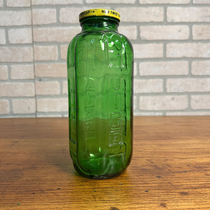 Vintage Anchor Hocking Green Glass 40 oz Water Juice Refrigerator Bottle w Lid