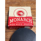 Vintage 1950s Monarch Official Ice Hockey Puck in Original Box Advertising