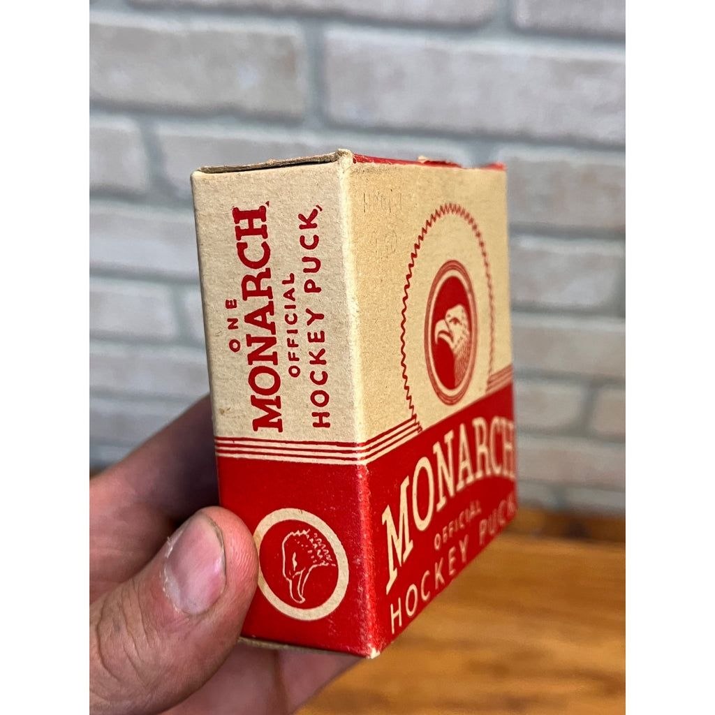 Vintage 1950s Monarch Official Ice Hockey Puck in Original Box Advertising