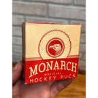 Vintage 1950s Monarch Official Ice Hockey Puck in Original Box Advertising