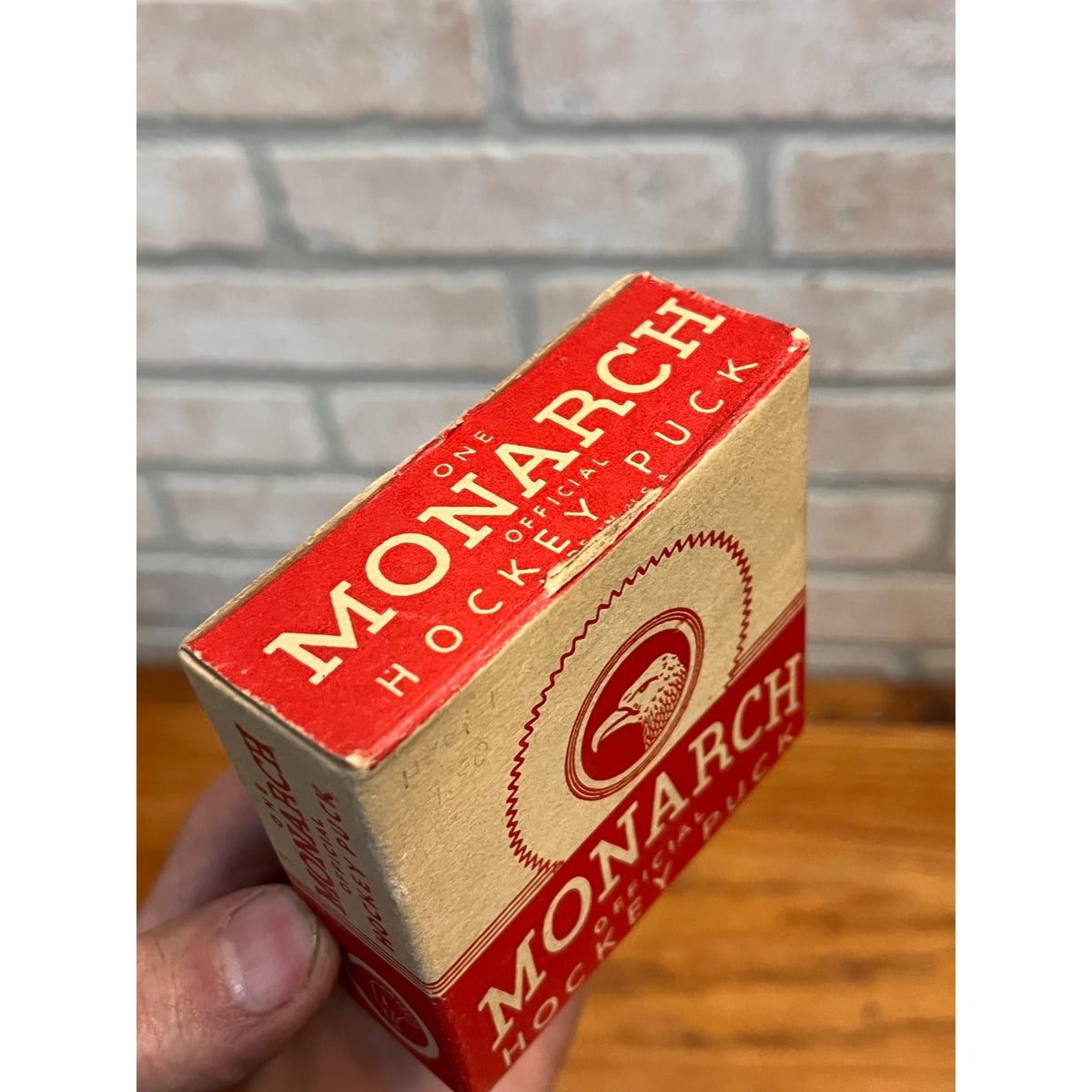 Vintage 1950s Monarch Official Ice Hockey Puck in Original Box Advertising