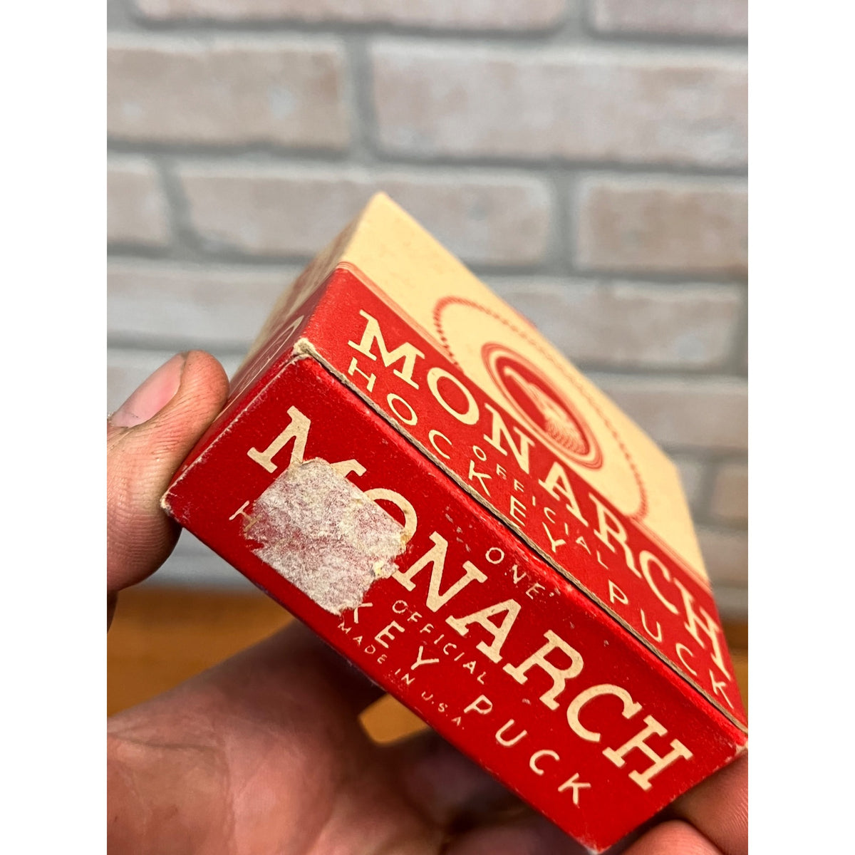 Vintage 1950s Monarch Official Ice Hockey Puck in Original Box Advertising