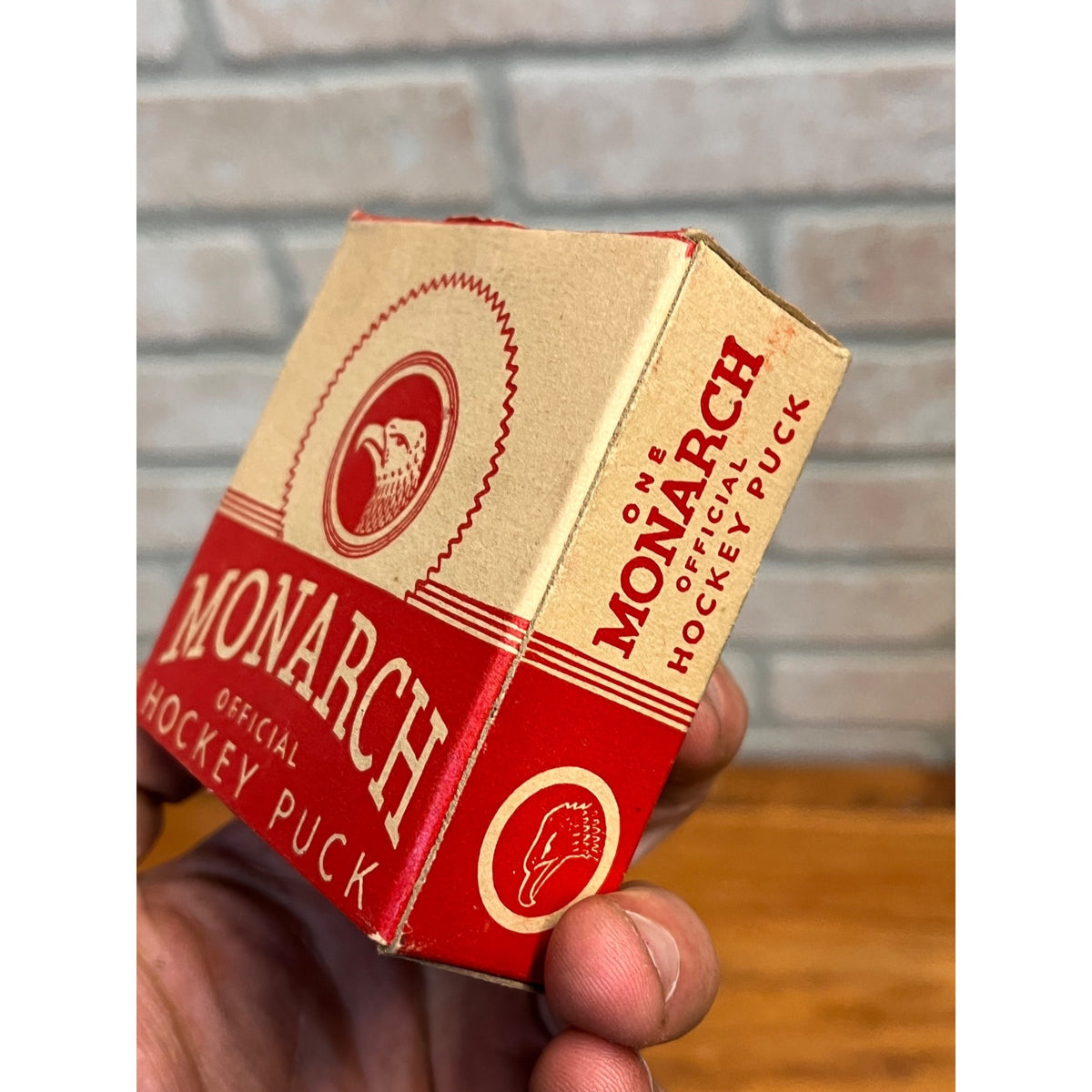 Vintage 1950s Monarch Official Ice Hockey Puck in Original Box Advertising