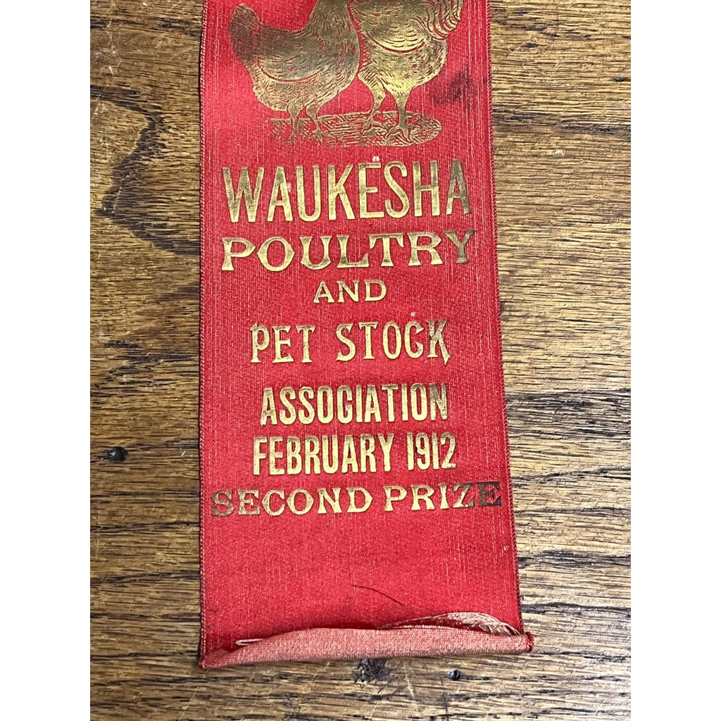 Antique 1912 Waukesha Wisconsin County Fair Award Ribbon Poultry Chicken 2nd