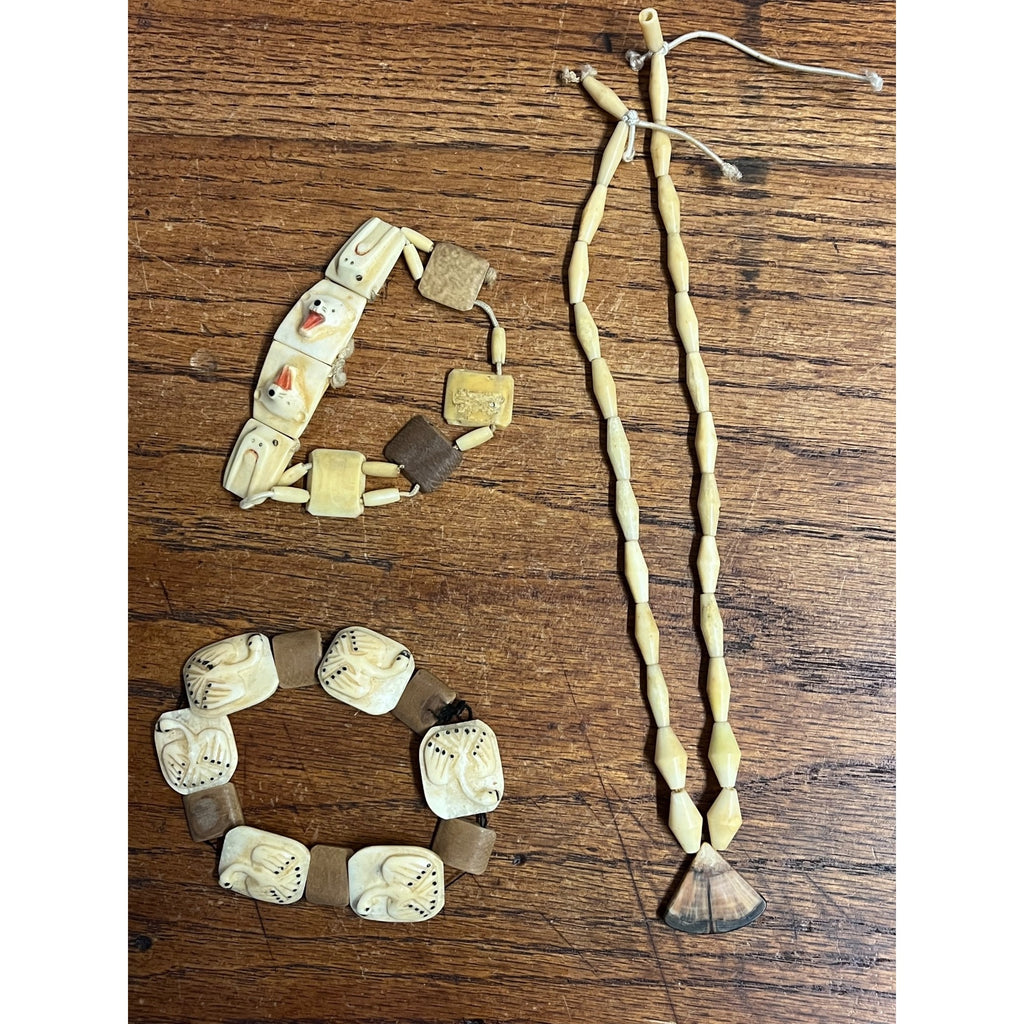 Vintage Alaska Native Carved Walrus Jewelry Lot – Bracelets & Necklace