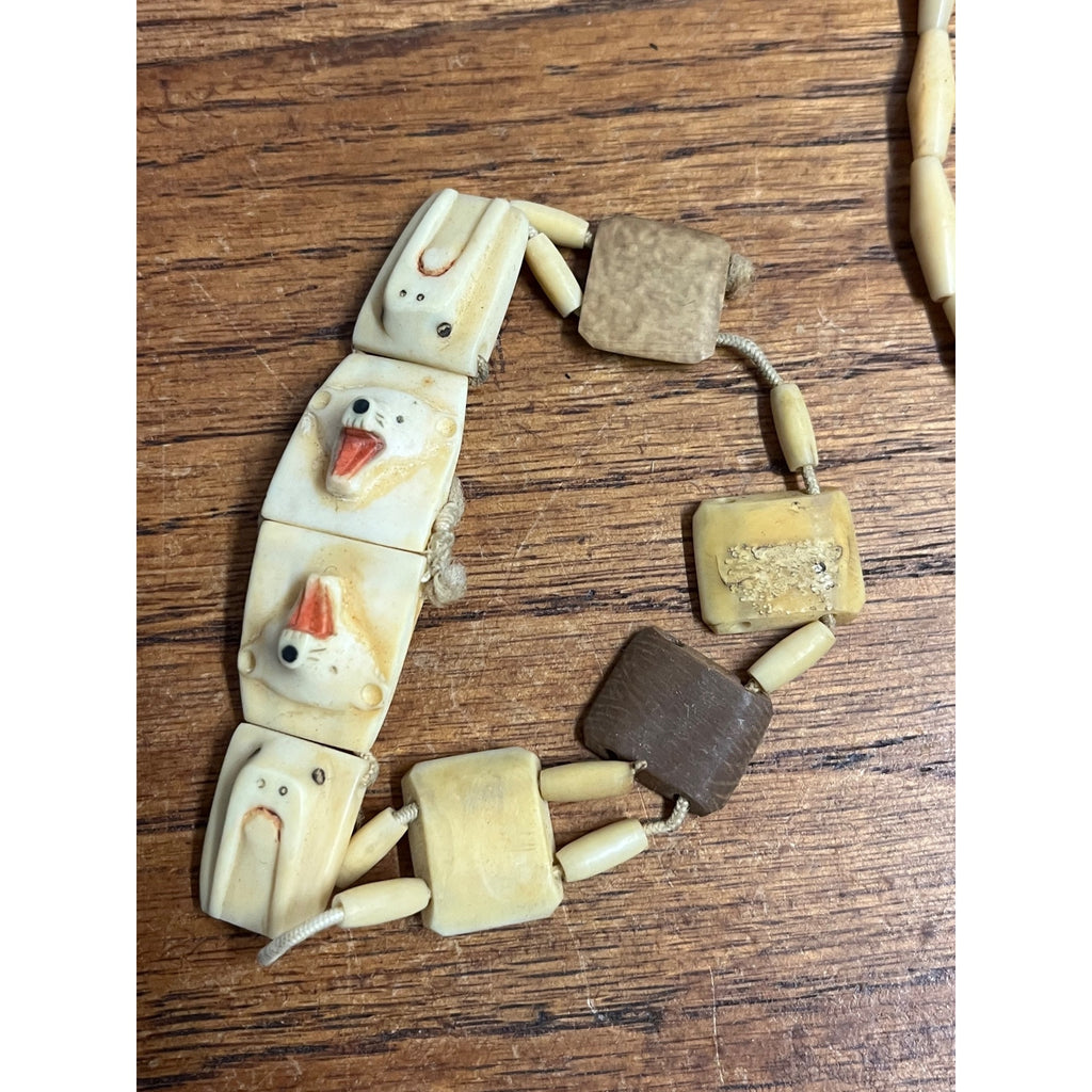 Vintage Alaska Native Carved Walrus Jewelry Lot – Bracelets & Necklace