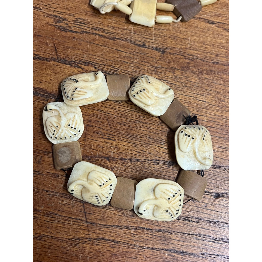 Vintage Alaska Native Carved Walrus Jewelry Lot – Bracelets & Necklace