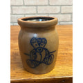 Vintage Beaumont Brothers Pottery Glazed Stoneware Utensil Crock Blue Teddy Bear