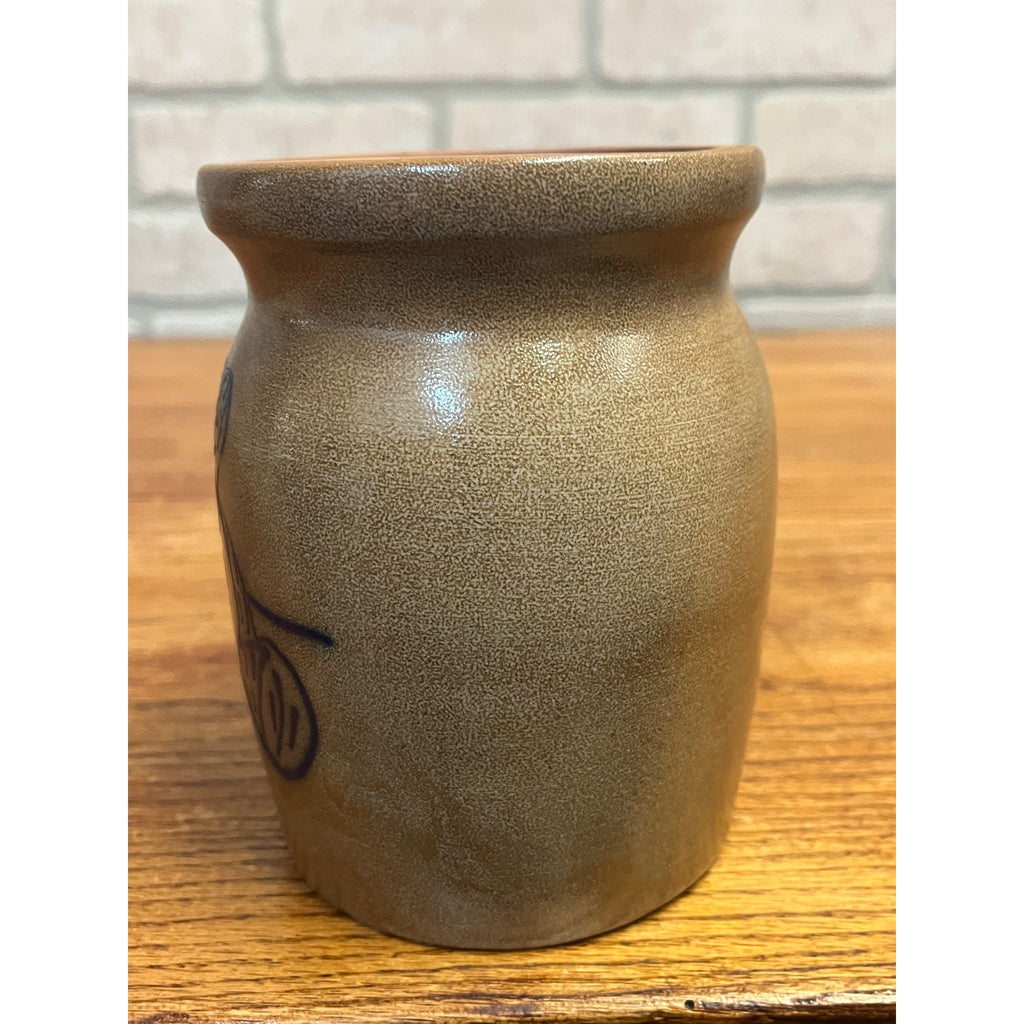 Vintage Beaumont Brothers Pottery Glazed Stoneware Utensil Crock Blue Teddy Bear