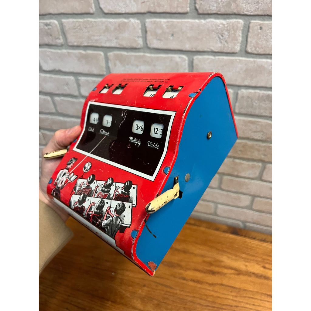 Vintage Tin Litho Toy Wolverine Arithmetic Math Quiz Game Push Key AS-IS