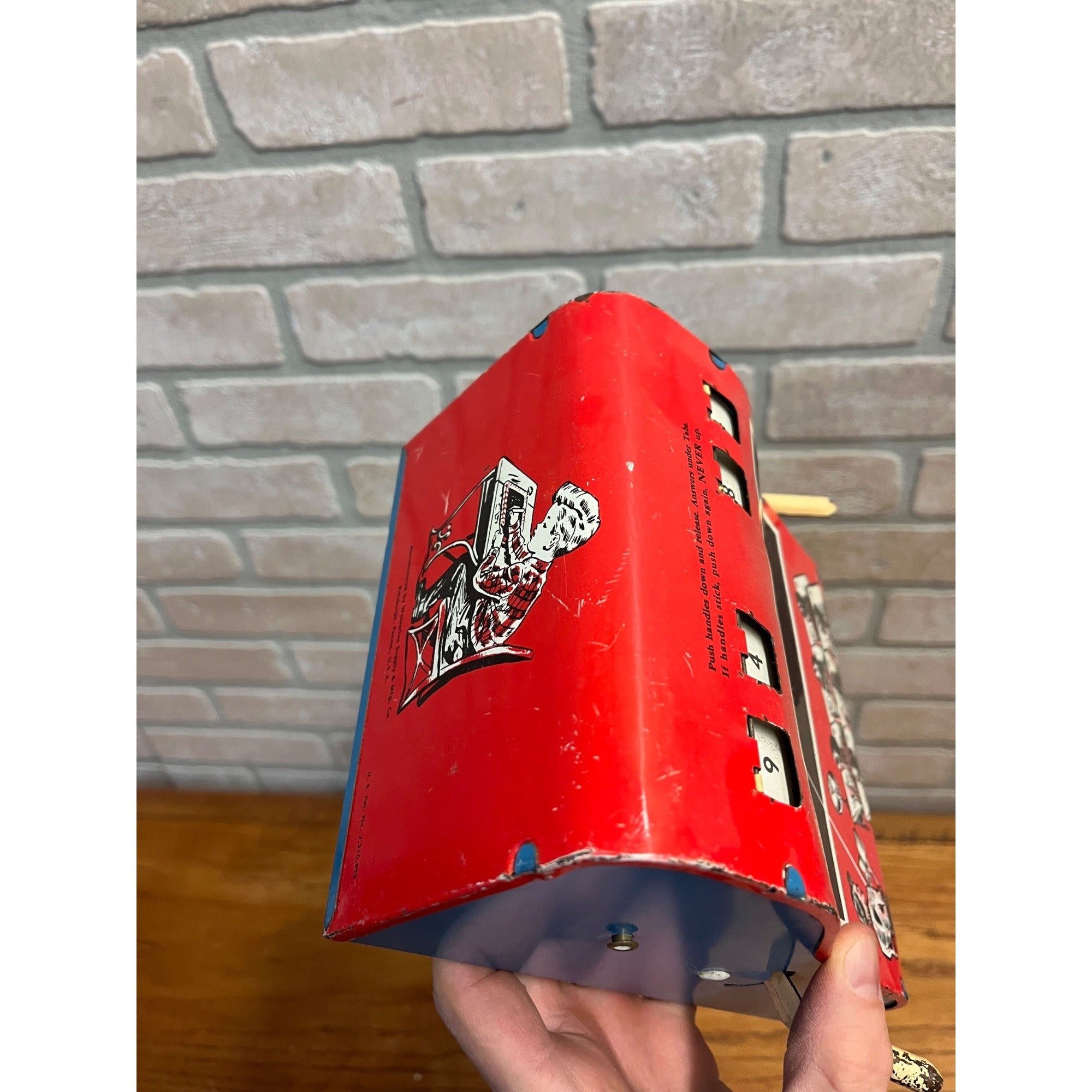 Vintage Tin Litho Toy Wolverine Arithmetic Math Quiz Game Push Key AS-IS