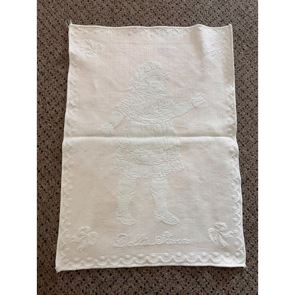 Vintage Dollie Stevens Tapestry Doll Blanket 1930s 15 X 20 Light Pink / White