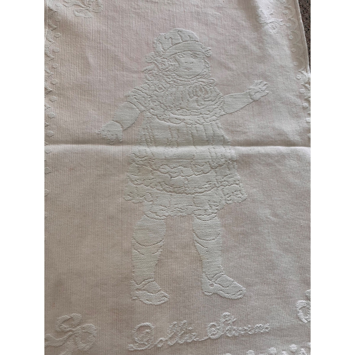 Vintage Dollie Stevens Tapestry Doll Blanket 1930s 15 X 20 Light Pink / White