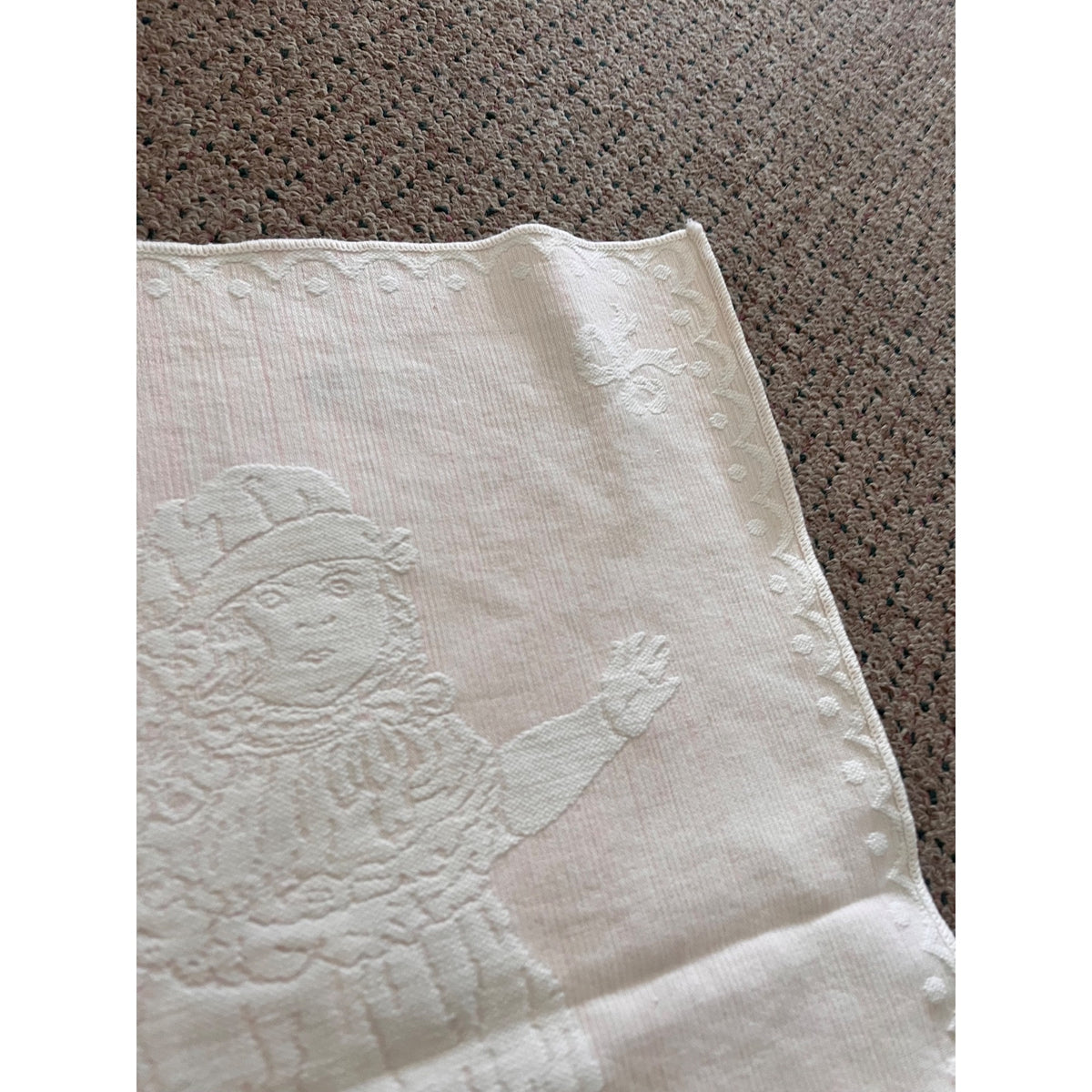 Vintage Dollie Stevens Tapestry Doll Blanket 1930s 15 X 20 Light Pink / White