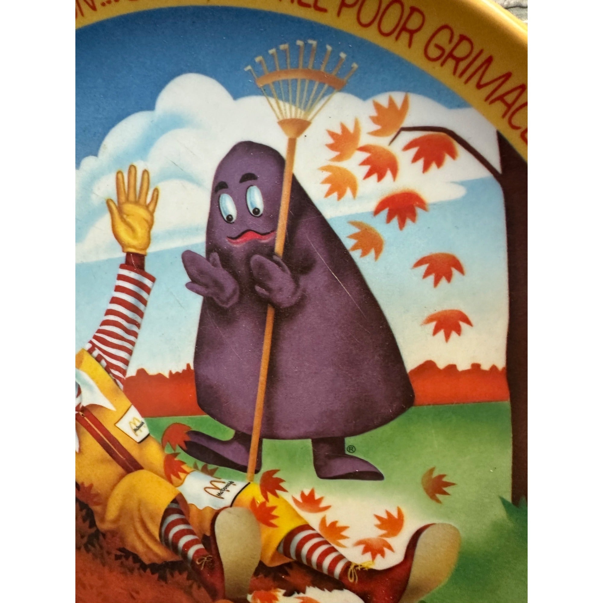 Vintage McDonalds Plate 1977 Ronald McDonald and Grimace Melemine Kids Fall